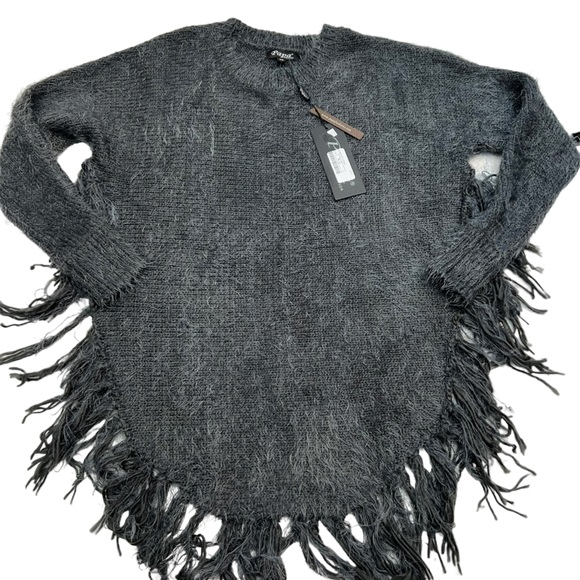 NWT Papa Grey Fringe Long Sleeve Sweater Size XS - Picture 3 of 12